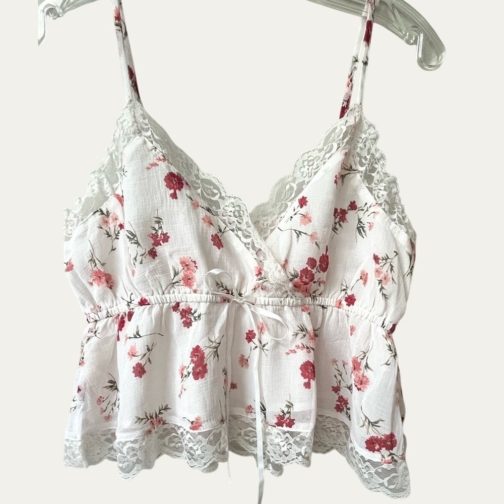 American Eagle Floral Lace Babydoll Camisole Top Womens Small Cropped Coquette